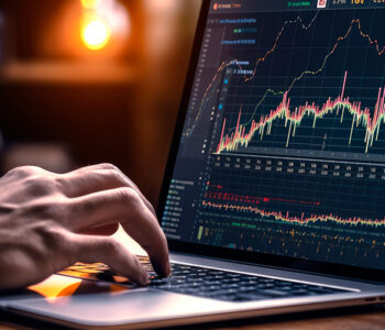 Investidor usando laptop para análise do mercado financeiro de ações